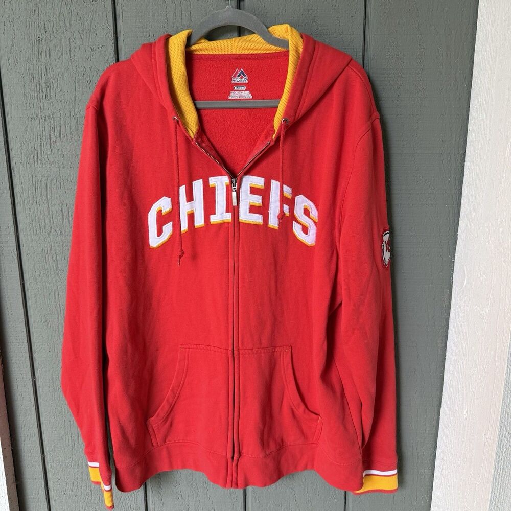 Kansas City Chiefs Hoodie Zip Up Majestic XL Red NFL Football Sweatshirt